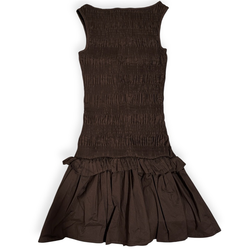 Peppermayo Brown Shirred Mini Dress Drop Waist Size 0 - Picture 5 of 8